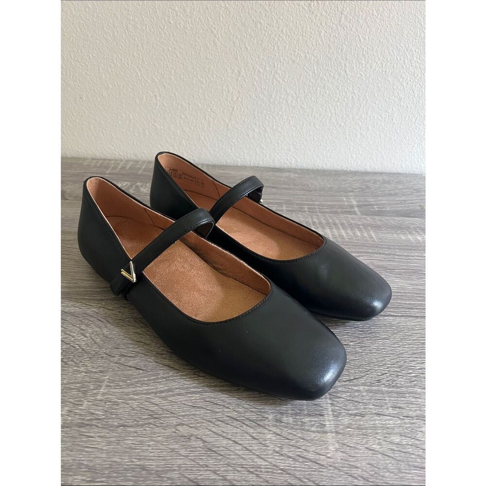 Vionic Alameda Mary Jane Flats Womens Sz 10 Black Leather Comfort Orthotic Shoes